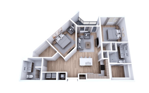 Floor plan for 2 beds, 2 baths, 1119 sqft